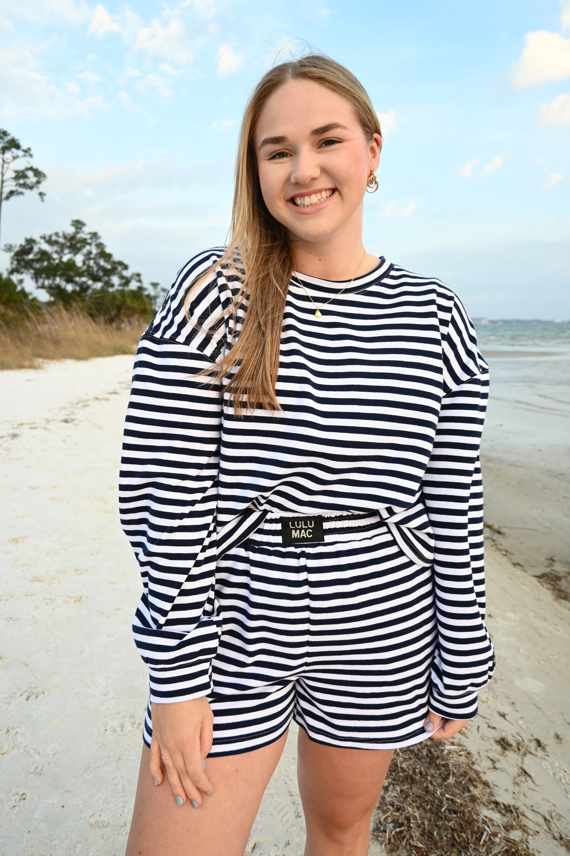 Navy Striped Lulu Mac Shorts